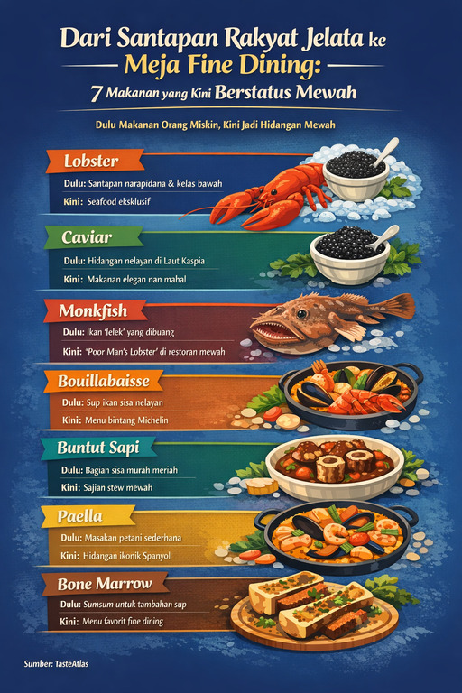Dari Santapan Rakyat Jelata ke Meja Fine Dining: 7 Makanan yang Kini Berstatus Mewah