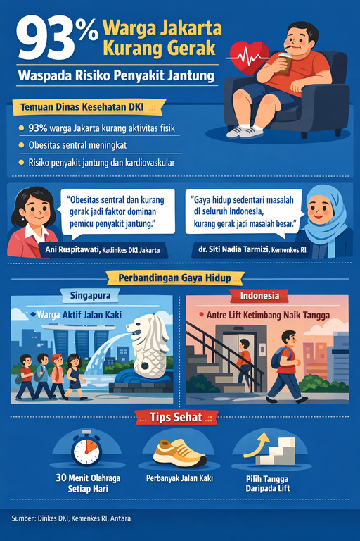 93 Persen Warga Jakarta Kurang Gerak, Dinkes DKI Soroti Risiko Penyakit Jantung