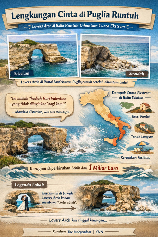 Lengkungan Cinta di Tumit Italia Runtuh, Pesisir Puglia Berduka