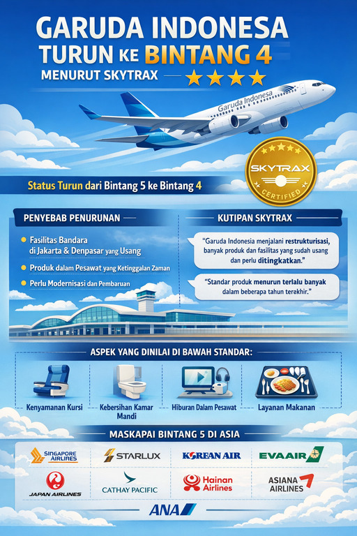 Status Garuda Indonesia Turun ke Bintang 4 Versi Skytrax, Sorotan pada Fasilitas dan Produk Penerbangan