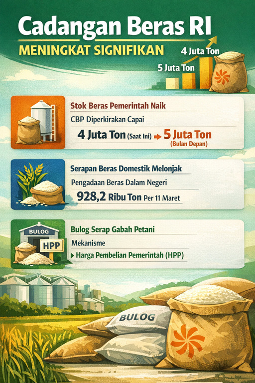 Stok Beras RI Diproyeksi Tembus 5 Juta Ton, Pemerintah Klaim Cadangan Terkuat Sepanjang Sejarah
